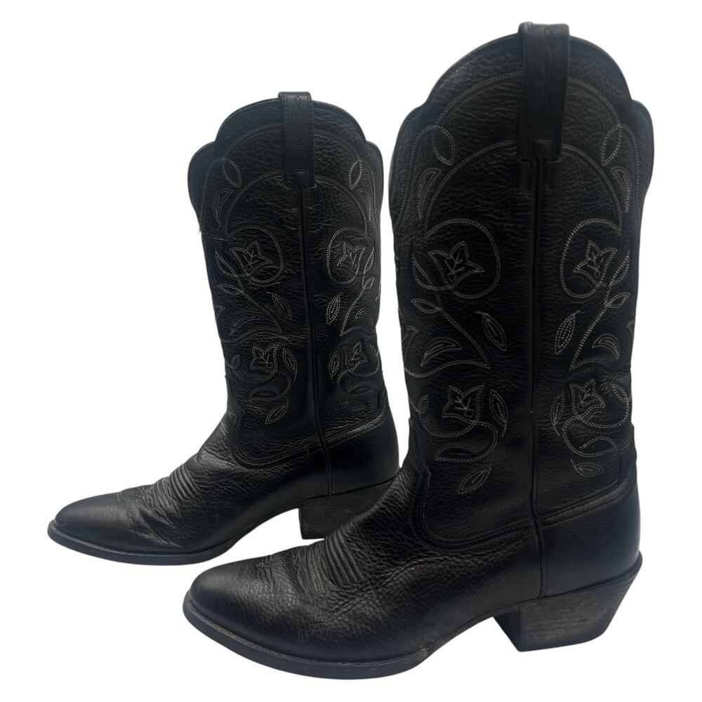 Ariat Heritage Western R Toe Cowboy Boots Black Deertan Leather Womens 6.5 B